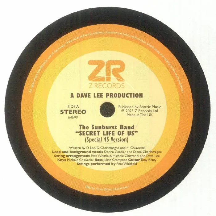 Front cover — The SUNBURST BAND / DAVE LEE / MAURISSA ROSE — Secret Life Of Us (Special 45 Version) (Record Store Day RSD 2023)