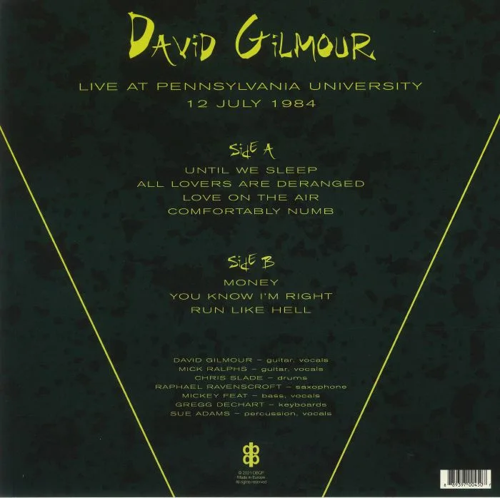 Back cover — David GILMOUR — Live At Pennsylvania University 12 July 1984