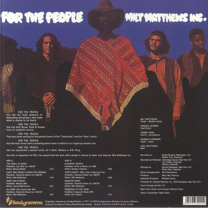 Back cover — MILT MATTHEWS INC — For The People (reissue)