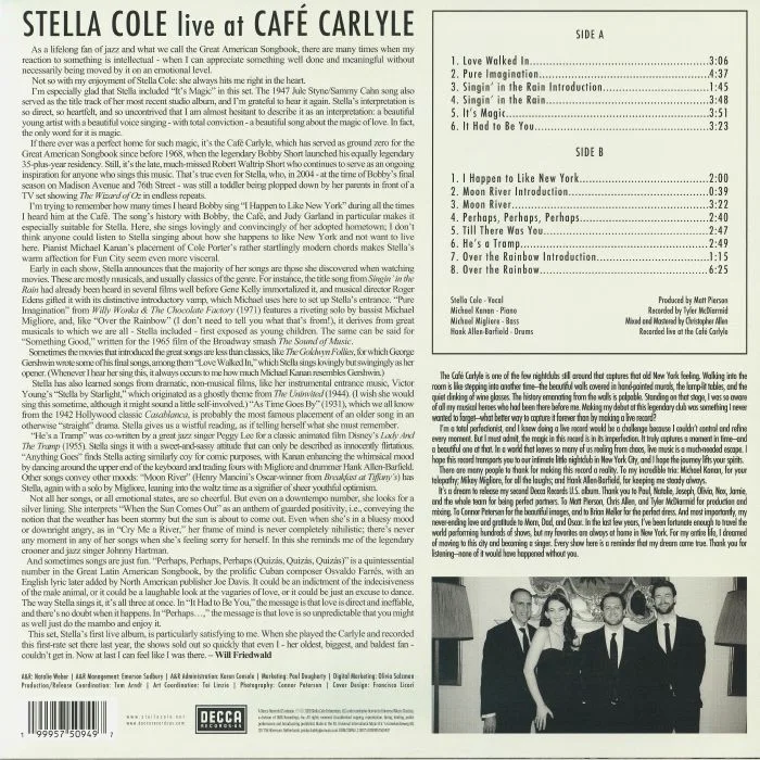 Back cover — Stella COLE — Live At The Cafe Carlyle