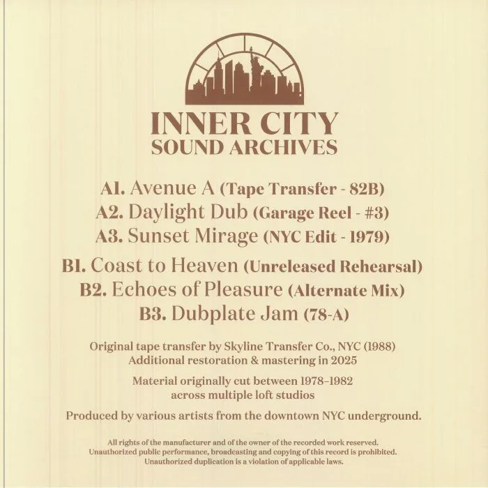 Обратная сторона обложки — INNER CITY SOUND ARCHIVES — Inner City Sound Archives 01: Unreleased NYC Disco Cuts 1978-1982