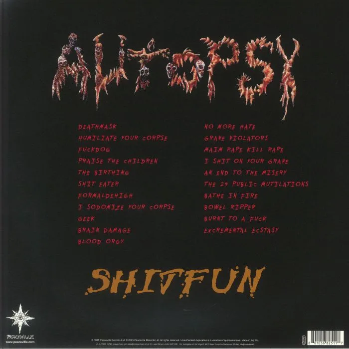 Обратная сторона обложки — AUTOPSY — Shitfun (30th Anniversary Edition)