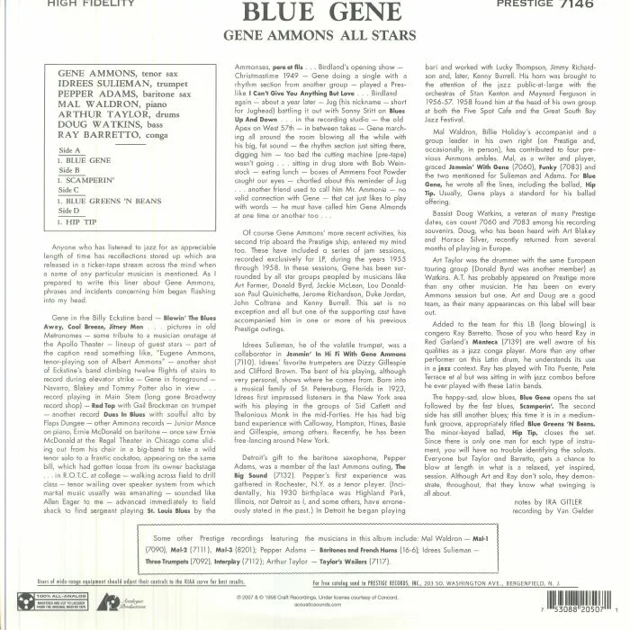 Обратная сторона обложки — Gene AMMONS — Blue Gene (Fantasy 45 Series)