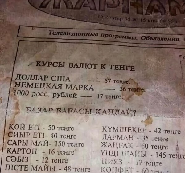 Казахстанцы удивились ценам на продукты в 1995 году